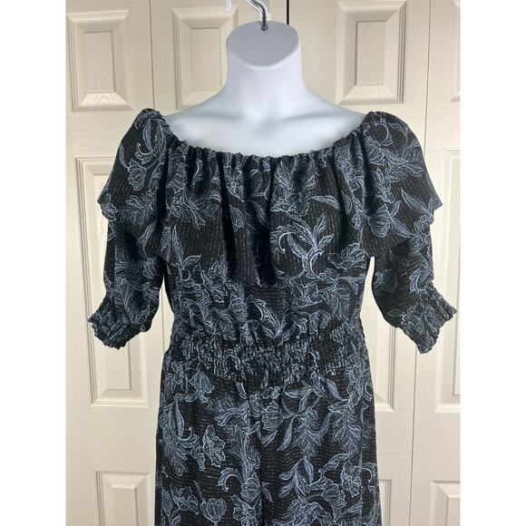 Lauren Ralph Lauren Floral Crepe Off-The-Shoulder Jumpsuit Wide Leg Cropped 14 - Picture 5 of 9